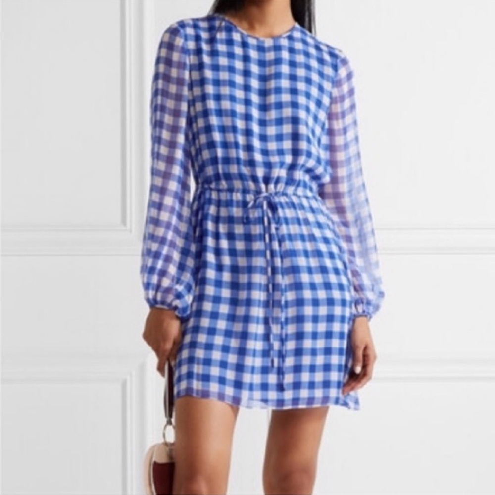 Diane Von Furstenberg Womens Mini Silk Gingham Shift Dress Blue White Size 2